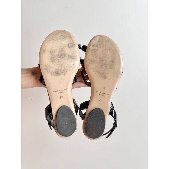 CLUB MONACO Black Patent Leather Flat Strappy Toe Thong Sandals, Size 37 - Picture 7 of 9